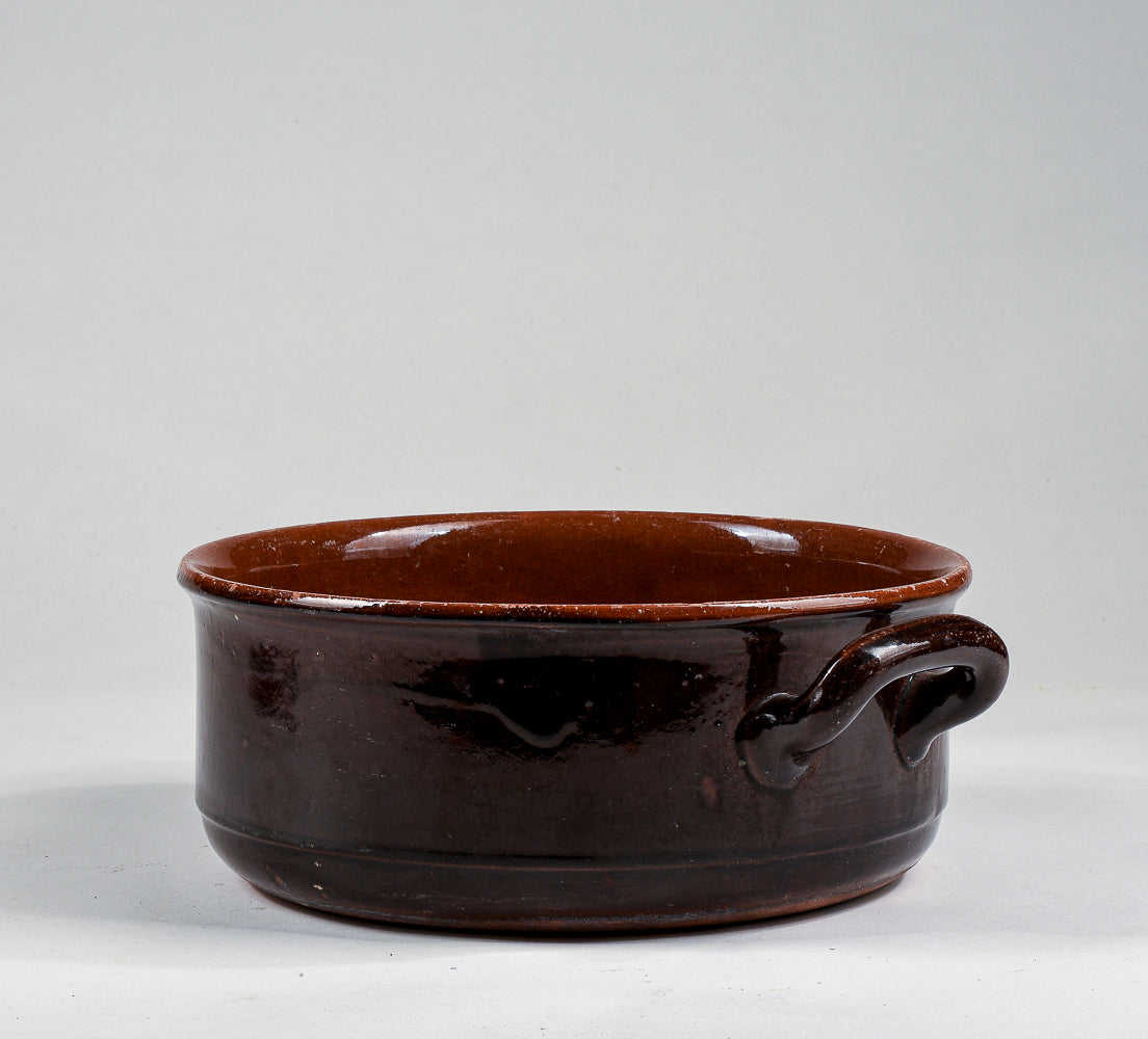 pentola recipiente in terracotta smaltata con doppio manico