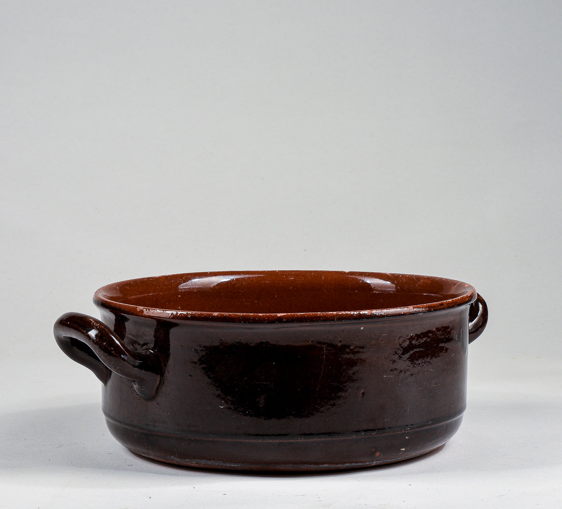 pentola recipiente in terracotta smaltata con doppio manico