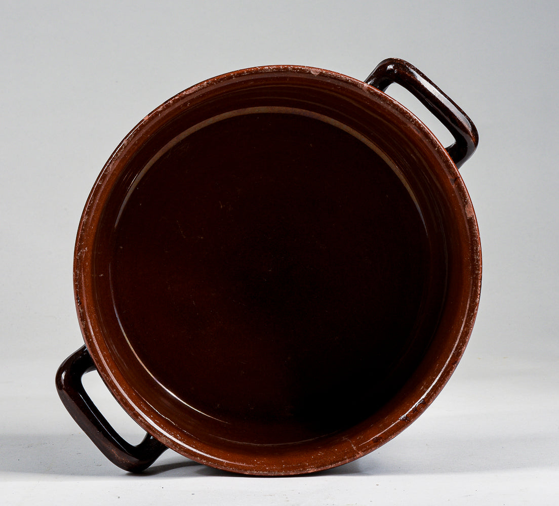 pentola recipiente in terracotta smaltata con doppio manico