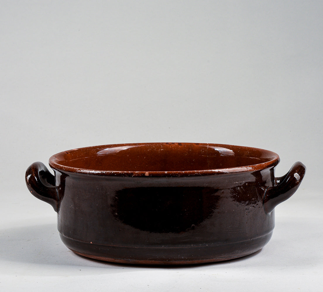 pentola recipiente in terracotta smaltata con doppio manico