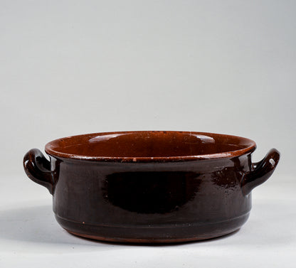 pentola recipiente in terracotta smaltata con doppio manico