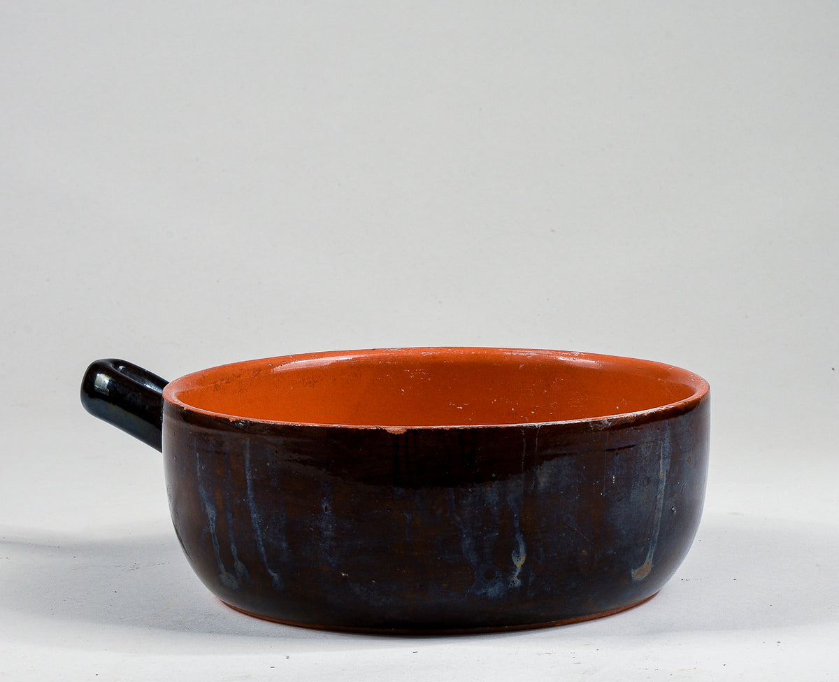 pentola recipiente in terracotta smaltata con manico