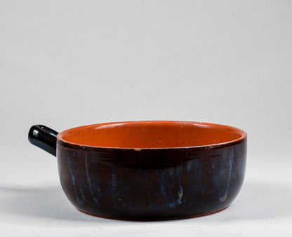 pentola recipiente in terracotta smaltata con manico