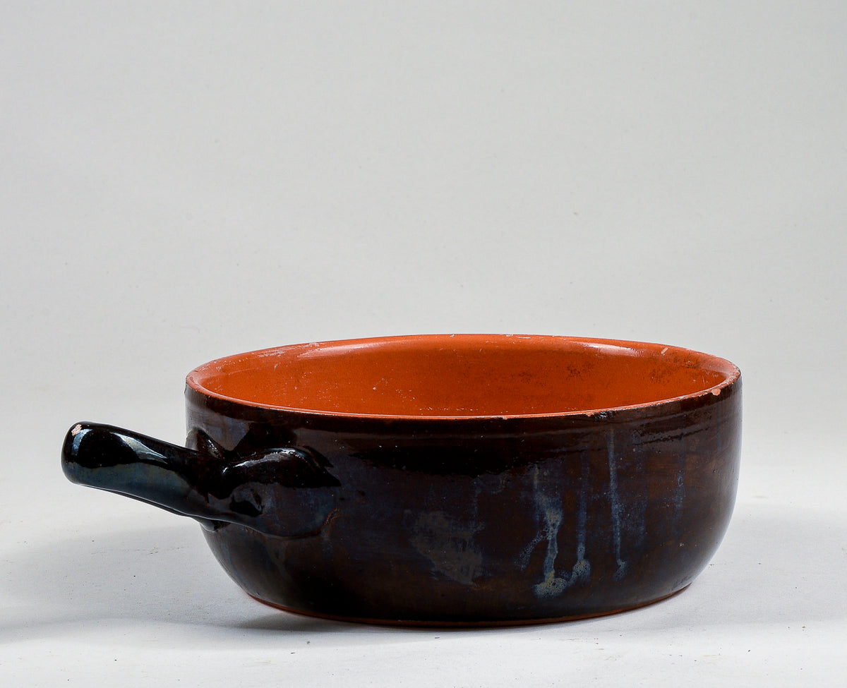 pentola recipiente in terracotta smaltata con manico