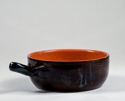 pentola recipiente in terracotta smaltata con manico