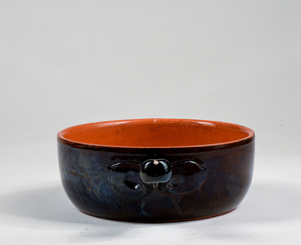 pentola recipiente in terracotta smaltata con manico