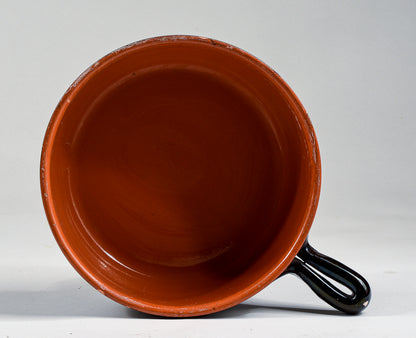 pentola recipiente in terracotta smaltata con manico