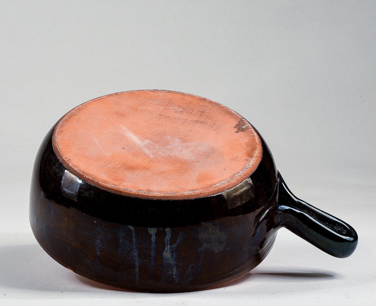 pentola recipiente in terracotta smaltata con manico