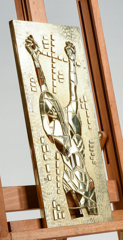 Placca in ottone raffigurante Gesù Cristo in croce design moderno anni 70 Fraser