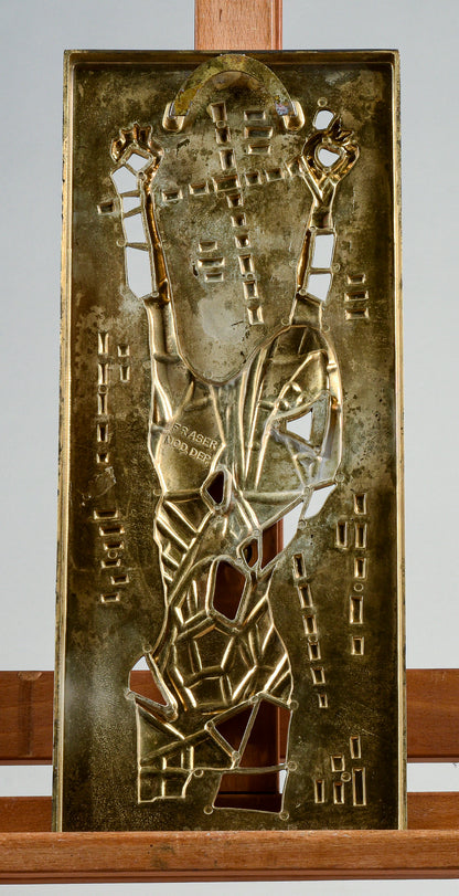 Placca in ottone raffigurante Gesù Cristo in croce design moderno anni 70 Fraser