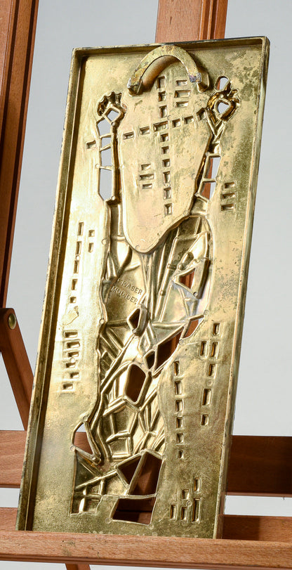 Placca in ottone raffigurante Gesù Cristo in croce design moderno anni 70 Fraser