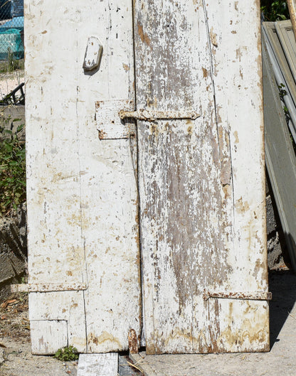 Porta doppia gialla e bianca in legno di abete epoca 1900