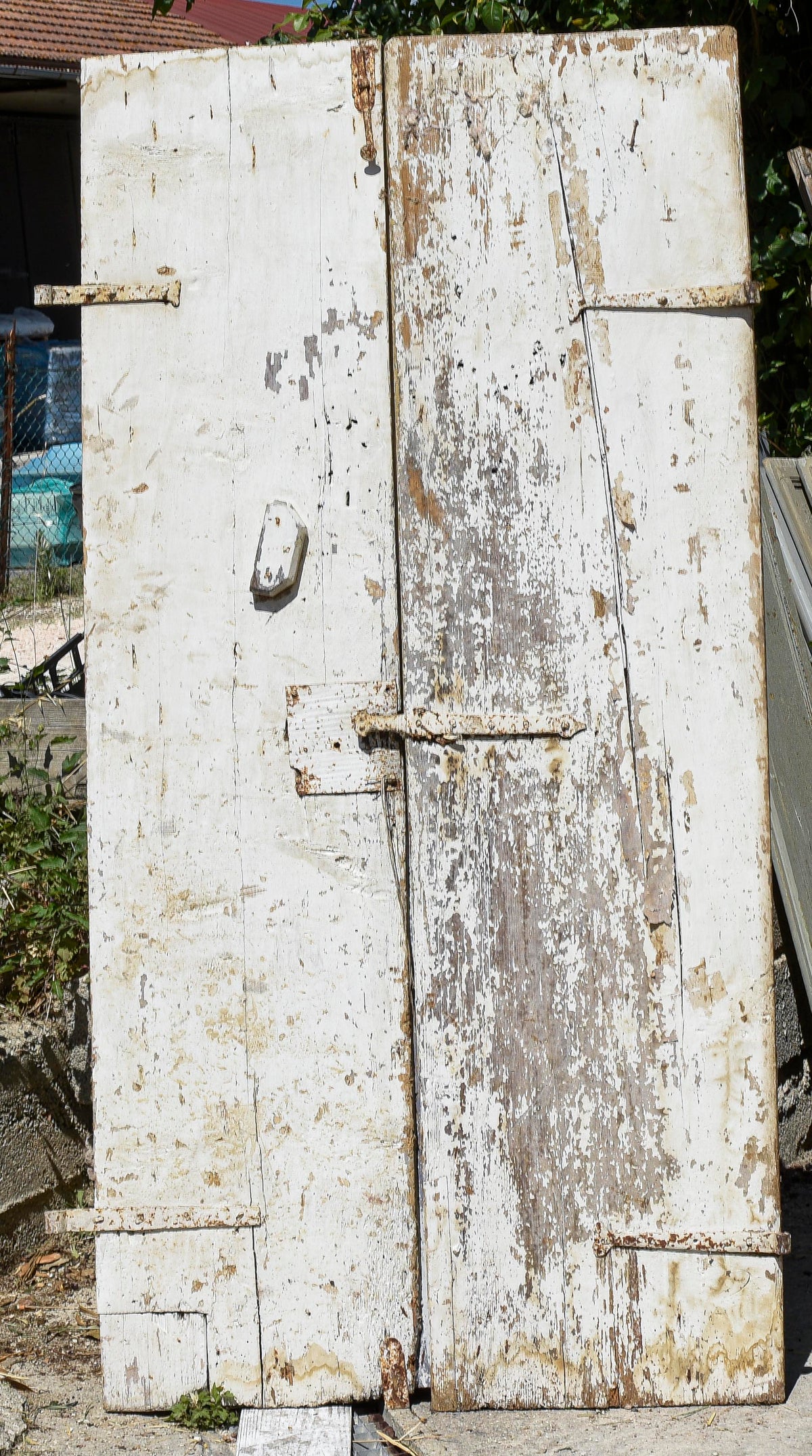 Porta doppia gialla e bianca in legno di abete epoca 1900