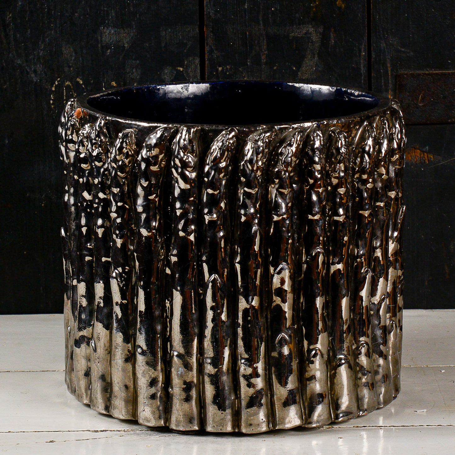 Portavaso vaso terracotta con asparagi argento vintage