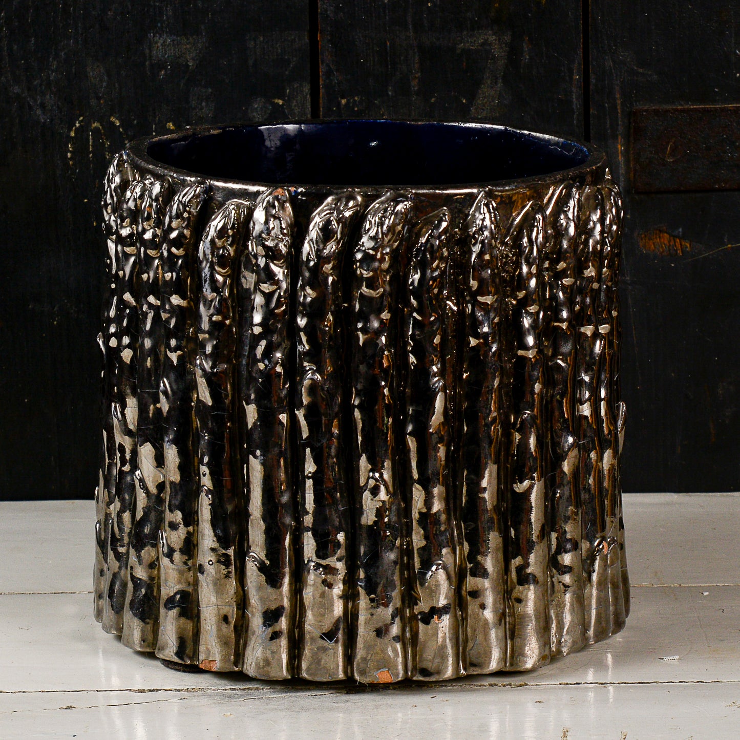 Portavaso vaso terracotta con asparagi argento vintage