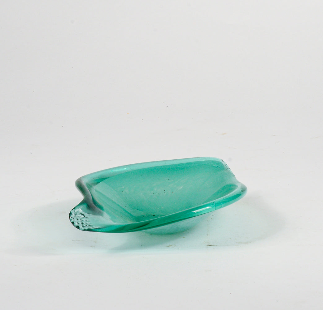 Posacenere  in vetro Murano verde acqua striato Italia 1960