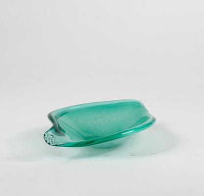 Posacenere  in vetro Murano verde acqua striato Italia 1960