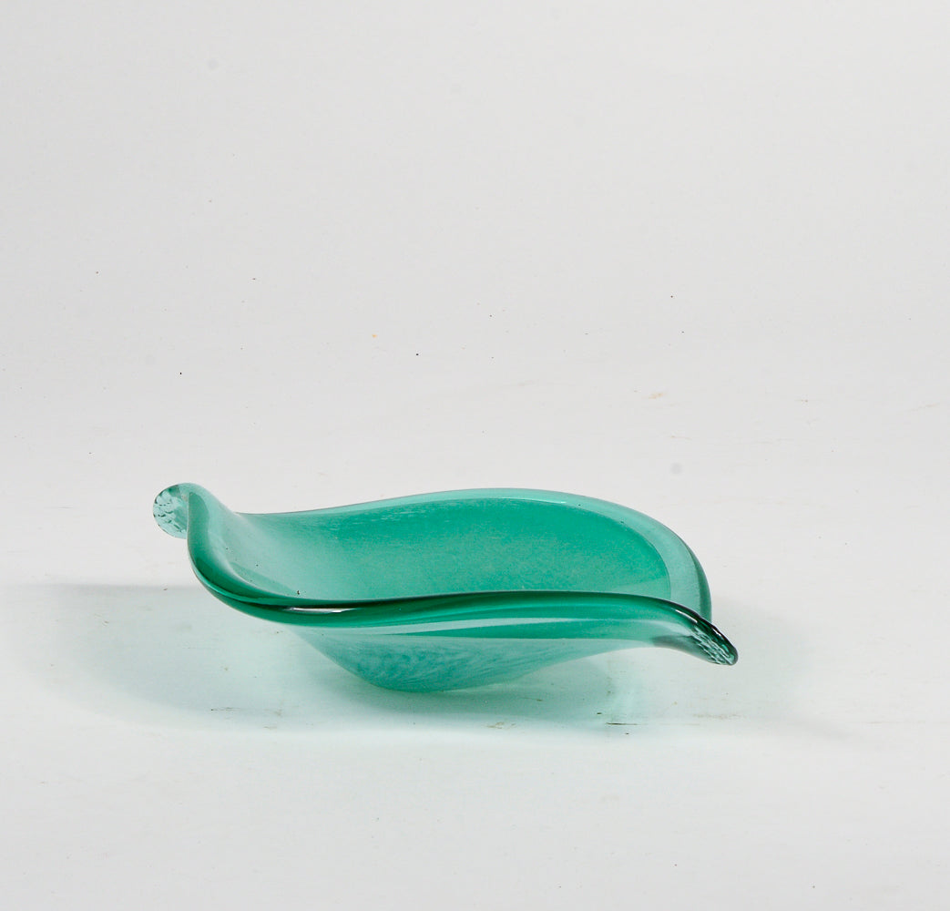 Posacenere  in vetro Murano verde acqua striato Italia 1960
