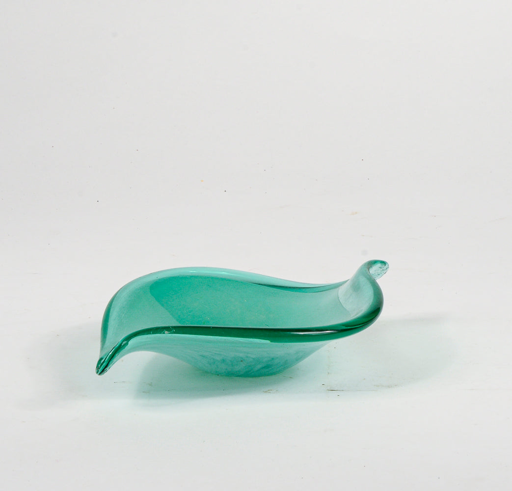 Posacenere  in vetro Murano verde acqua striato Italia 1960