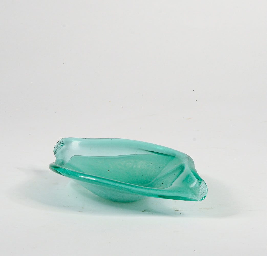 Posacenere  in vetro Murano verde acqua striato Italia 1960