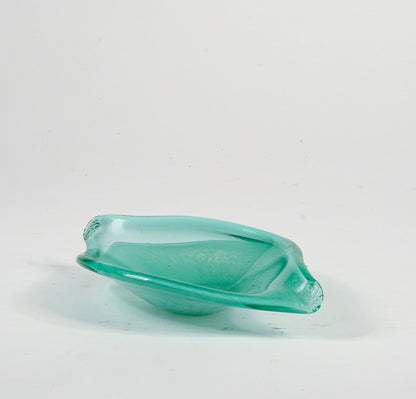Posacenere  in vetro Murano verde acqua striato Italia 1960