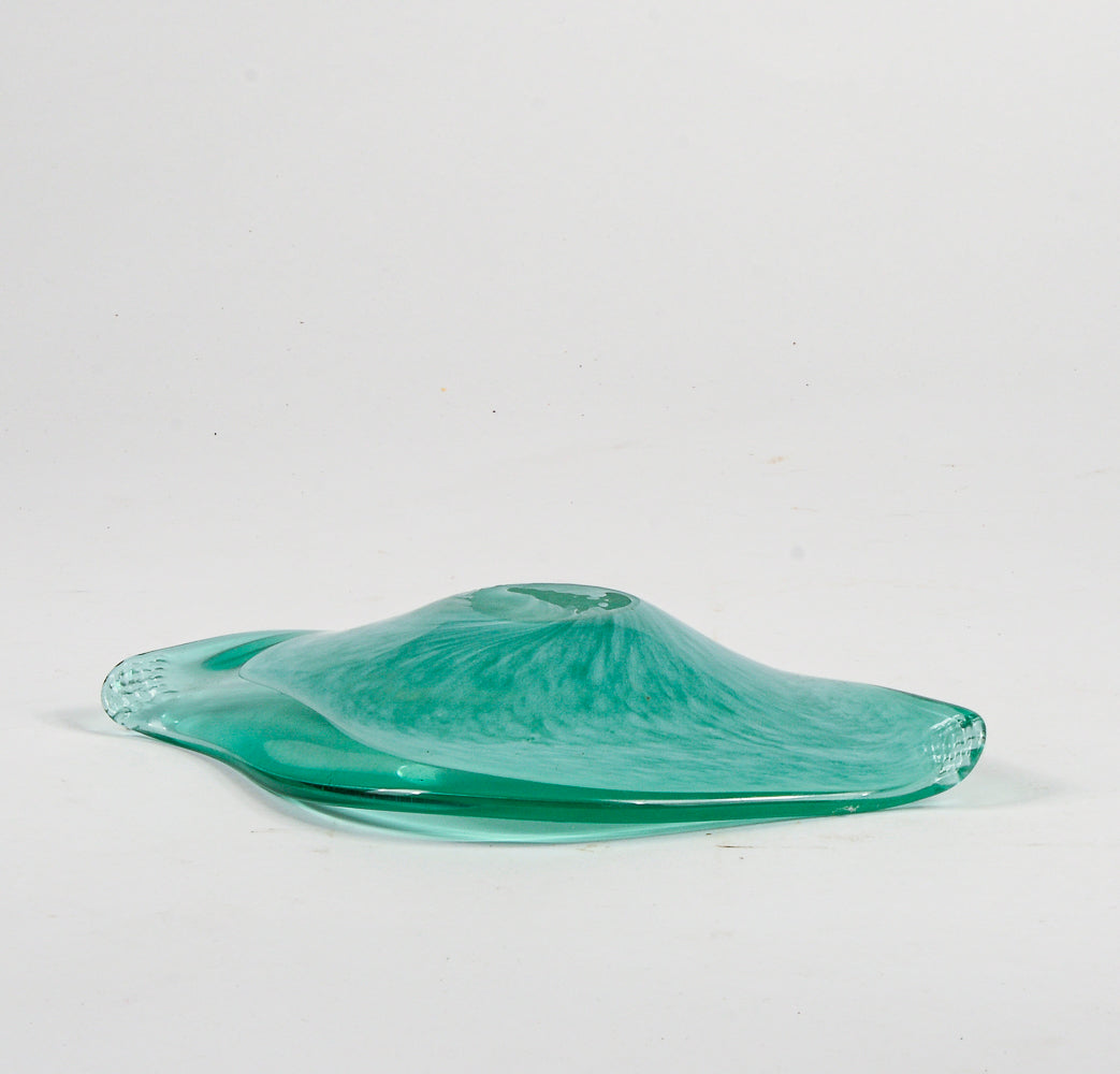 Posacenere  in vetro Murano verde acqua striato Italia 1960