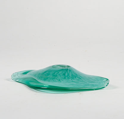 Posacenere  in vetro Murano verde acqua striato Italia 1960