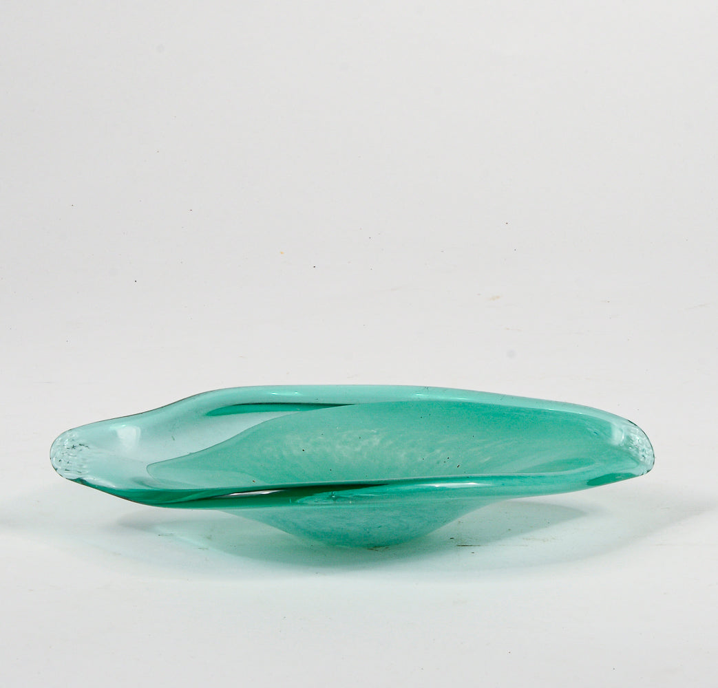 Posacenere  in vetro Murano verde acqua striato Italia 1960
