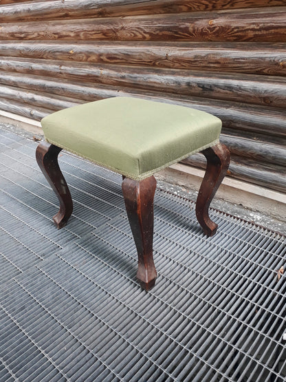 Pouf sgabello in legno e tessuto verde Italia 1950