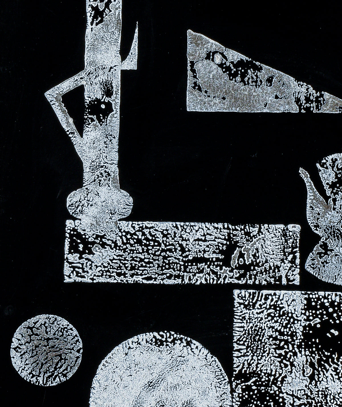 Quadro astratto  dipinto su  cartoncino nero lucido e tinta bianca  Italia 1969