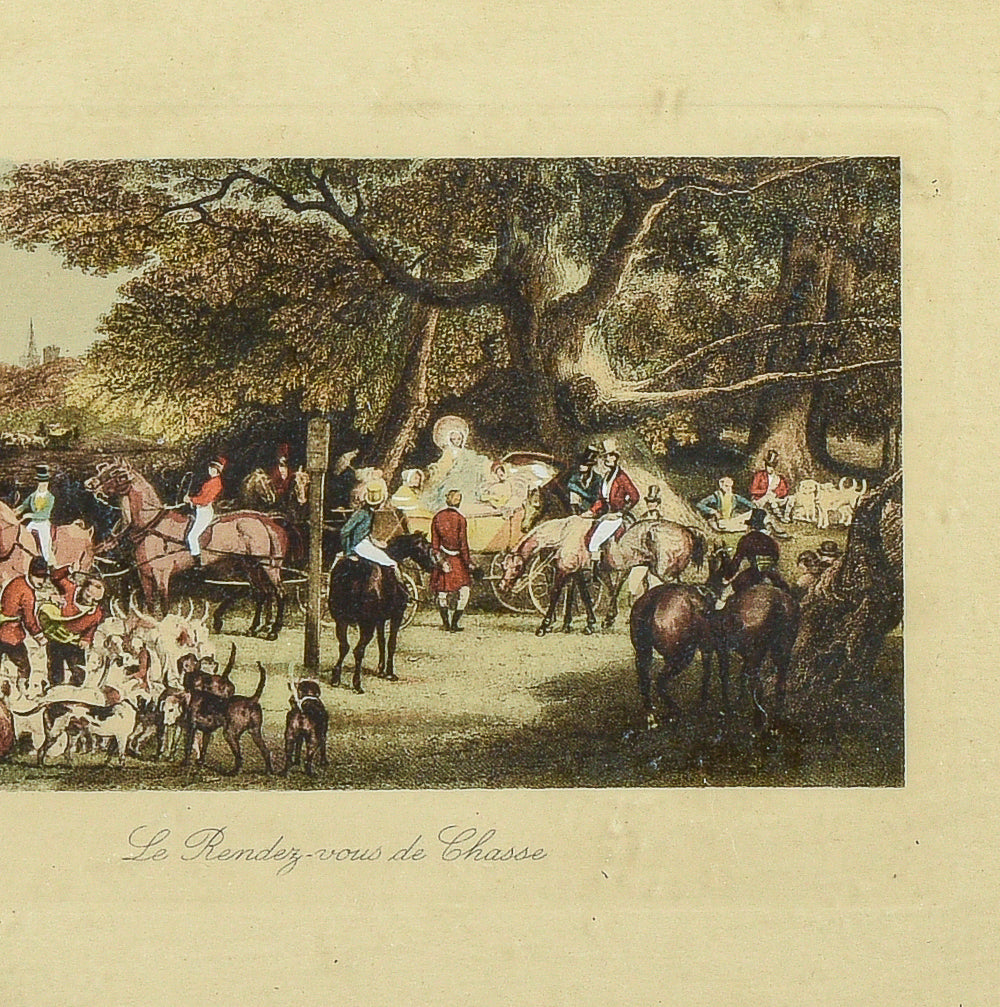 Stampa con cornice scena equestre Francia metà del 1900