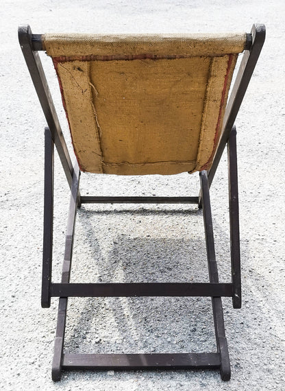 Sedia sdraio da mare o giardino in tessuto di cotone ecru originale vintage Italia 1960