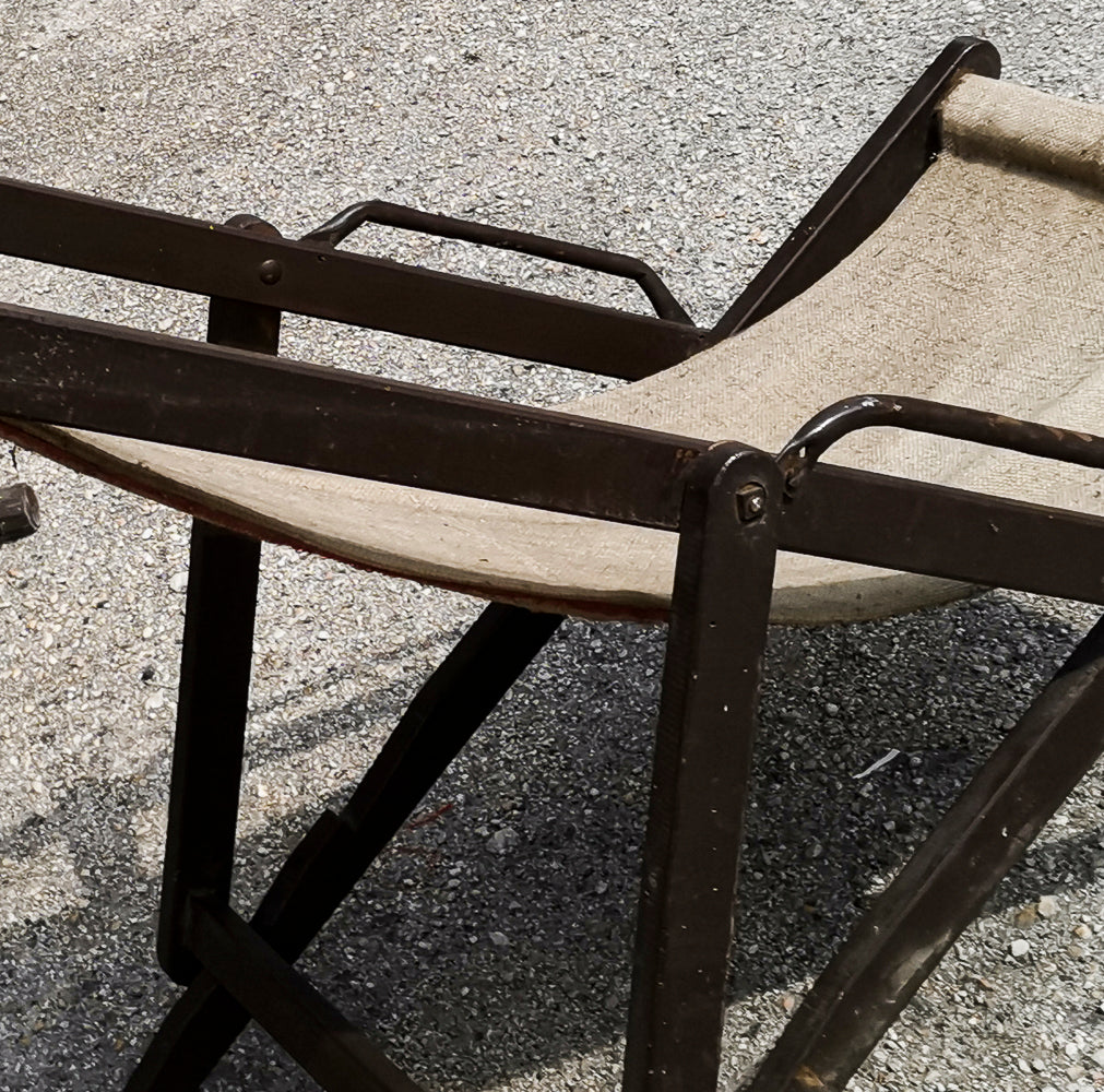 Sedia sdraio da mare o giardino in tessuto di cotone ecru originale vintage Italia 1960