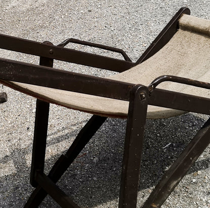 Sedia sdraio da mare o giardino in tessuto di cotone ecru originale vintage Italia 1960