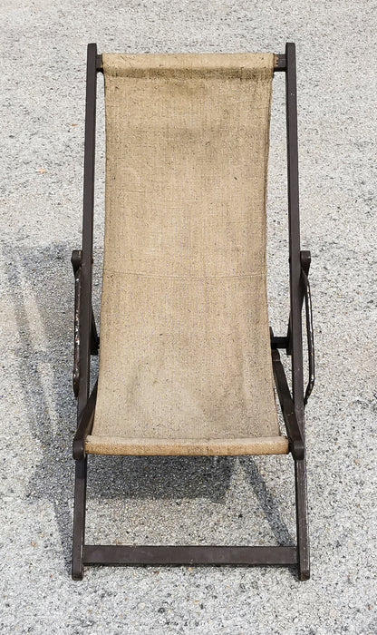 Sedia sdraio da mare o giardino in tessuto di cotone ecru originale vintage Italia 1960