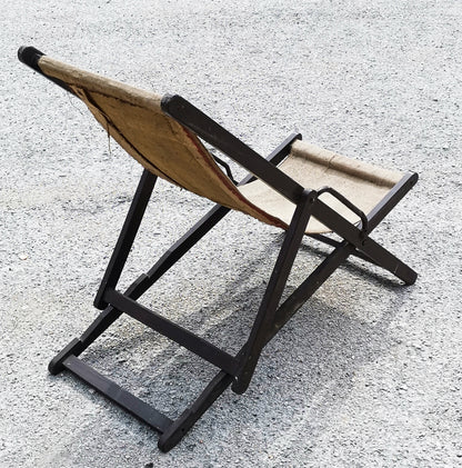 Sedia sdraio da mare o giardino in tessuto di cotone ecru originale vintage Italia 1960