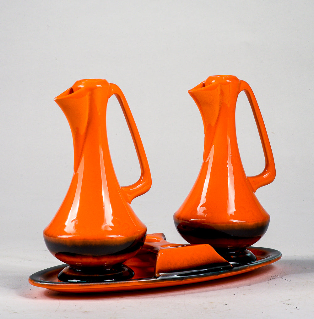 Set da tavola olio aceto porcellana arancione vintage design anni 70