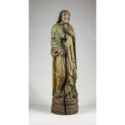 Statua scultura in legno di Cesù Cristo con in mano una piuma per scrivere epoca 1700
