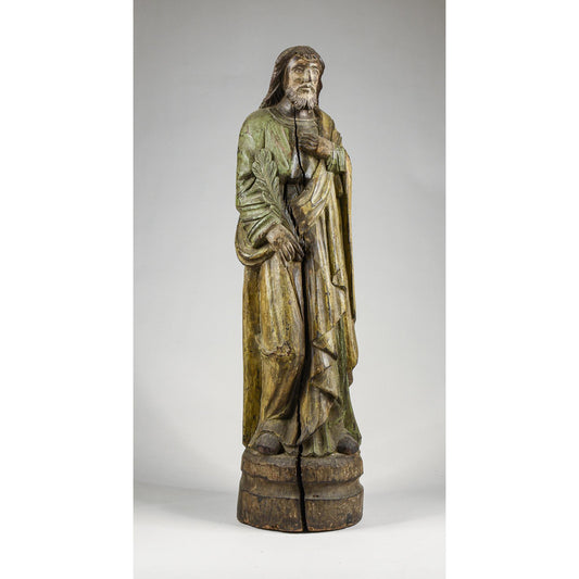 Statua scultura in legno di Cesù Cristo con in mano una piuma per scrivere epoca 1700