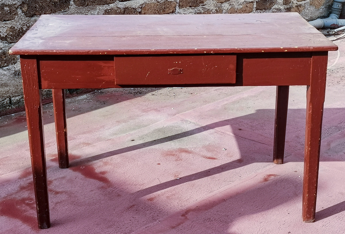 Tavolo da cucina  rustico da campagna con cassetto verniciato marrone Italia primo 900