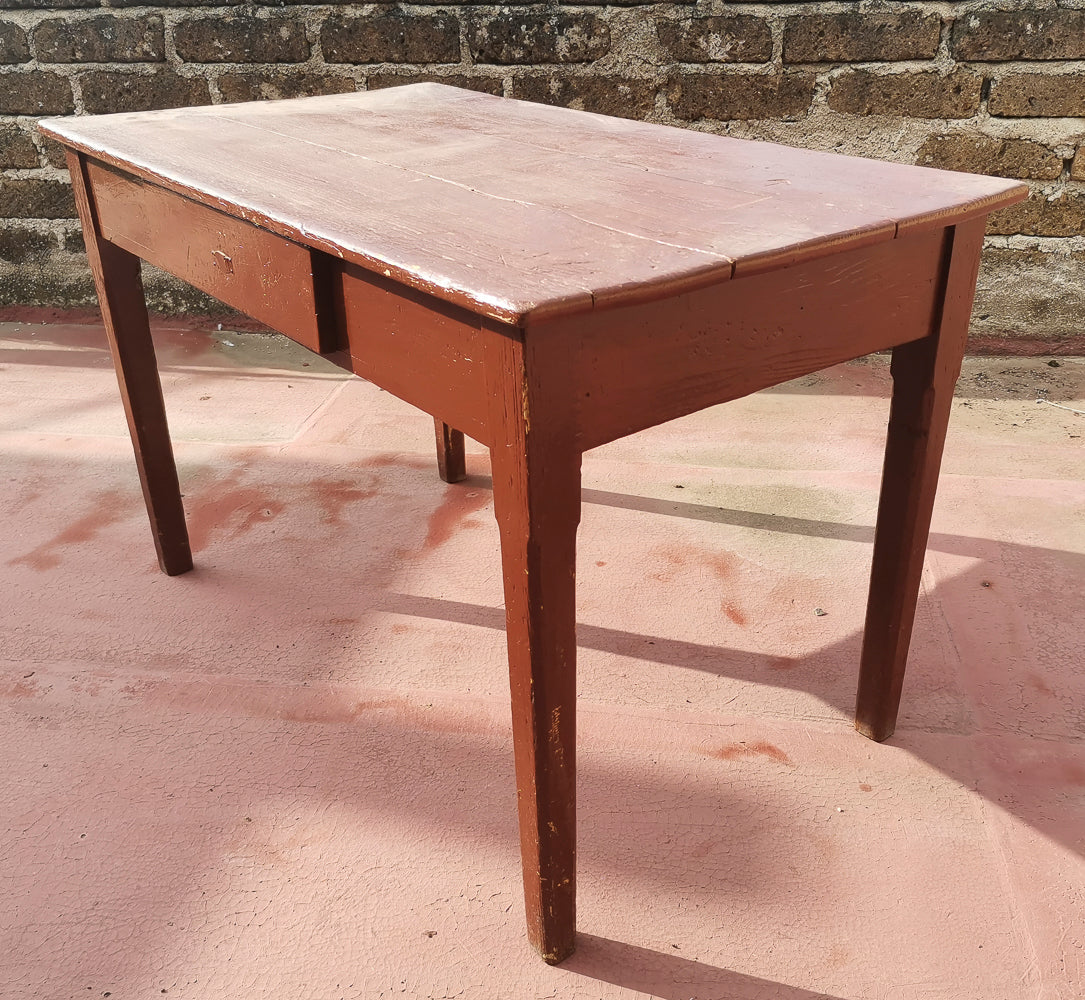 Tavolo da cucina  rustico da campagna con cassetto verniciato marrone Italia primo 900