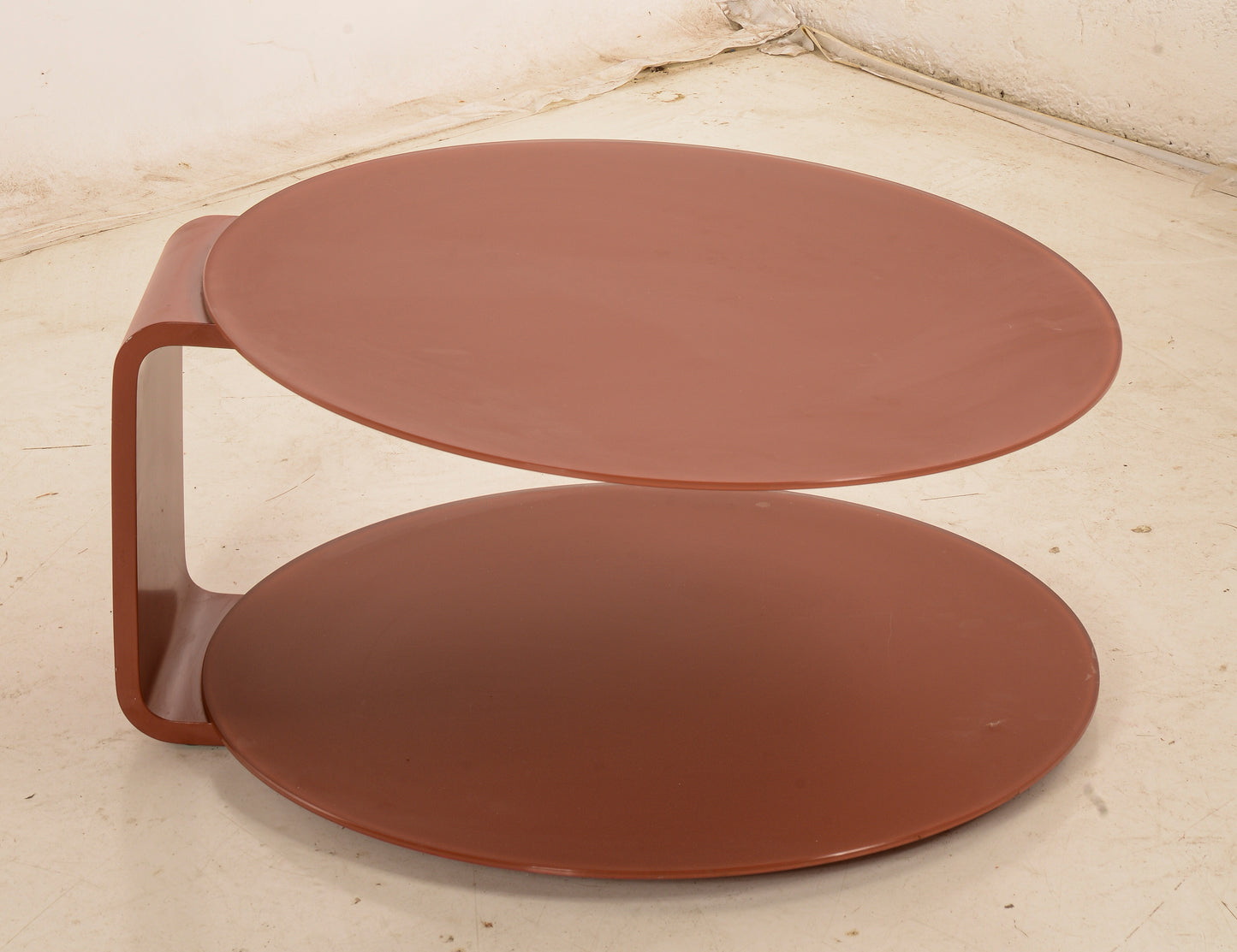 tavolino da caffe rotondo vintage legno e vetro rosso