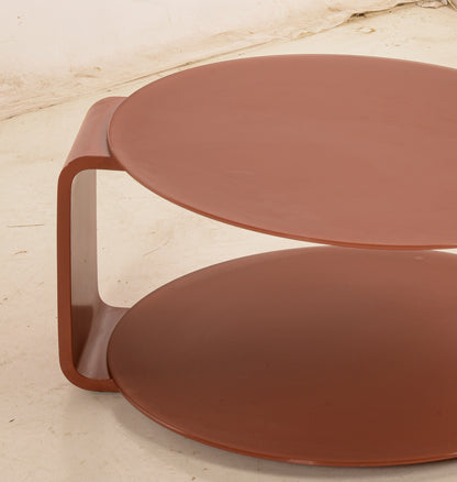 tavolino da caffe rotondo vintage legno e vetro rosso
