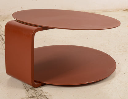 tavolino da caffe rotondo vintage legno e vetro rosso