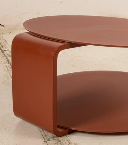 tavolino da caffe rotondo vintage legno e vetro rosso