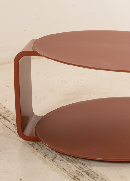 tavolino da caffe rotondo vintage legno e vetro rosso