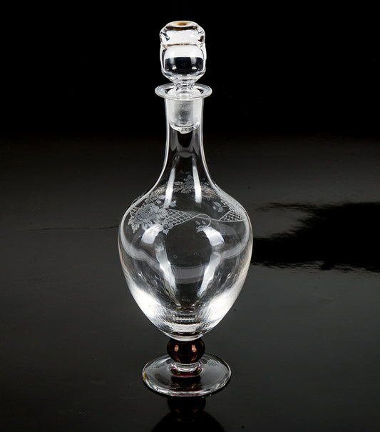 Bottiglia con tappo in vetro acidato inciso firmato cristallerie c.i. italy