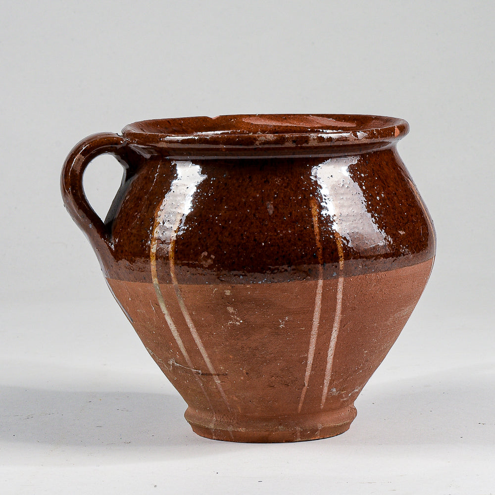 Vaso brocca recipiente giara in terracotta smaltata con doppio manico