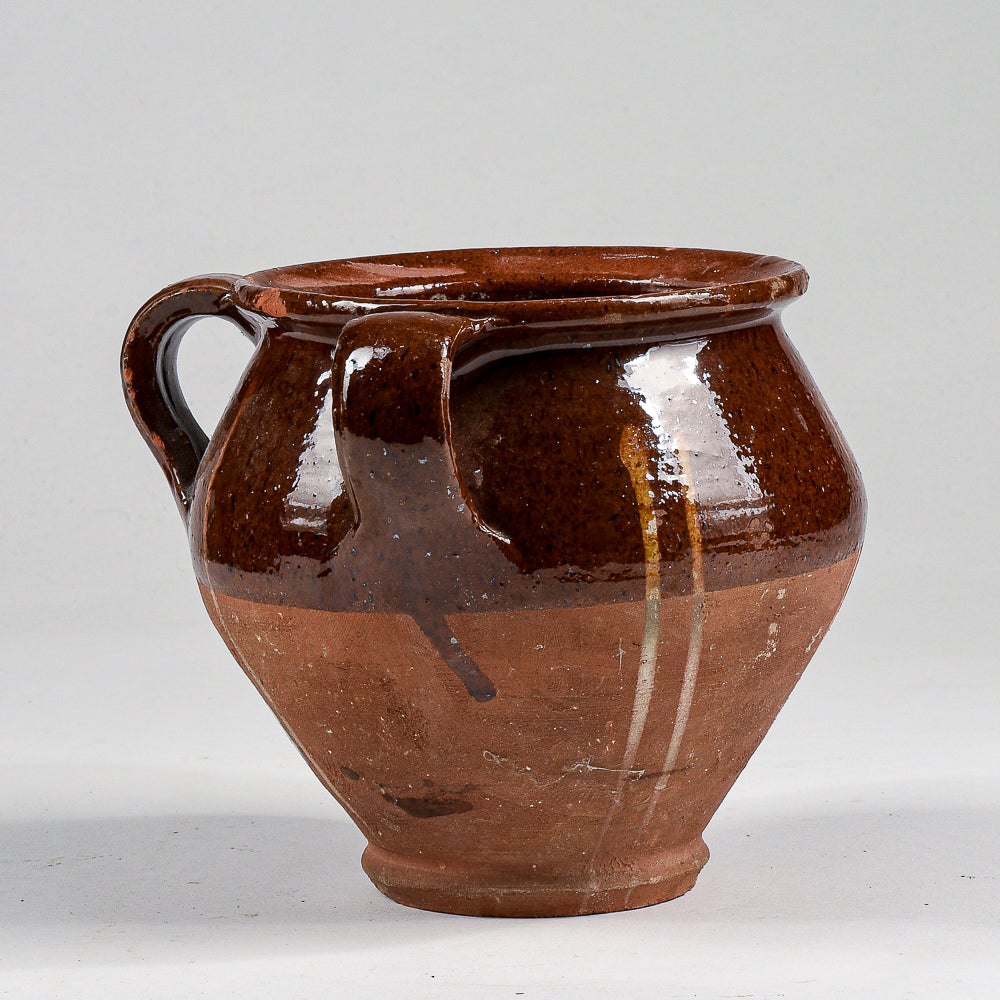 Vaso brocca recipiente giara in terracotta smaltata con doppio manico
