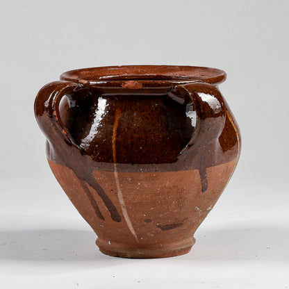 Vaso brocca recipiente giara in terracotta smaltata con doppio manico